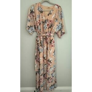 ANRABESS Womens Floral Maxi Wrap Dress Size Large Kimono Sleeve Belted Boho